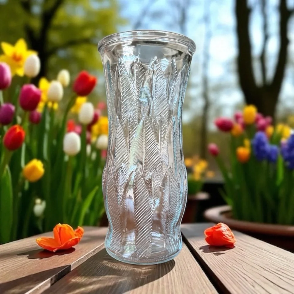 Elegant Clear Glass Vase with feather pattern by Brody Co